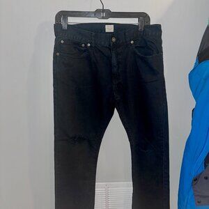 J. Crew Men's Dark Black Relaxed Jeans with Knee Tatter Design - Urban Slim